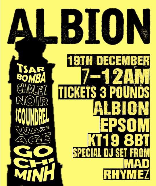 Tsar Bomba poster for The Albion gig 19 Dec 2015